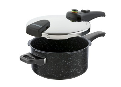 Zwiększyc obrazek KOLIMAX Garnek ciśnieniowy BIOMAX z BIO zaworem, średnica 22cm, objętość 4.0l, BLACK GRANITEC